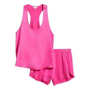 Lunya Washable Silk Tulip Back Shorts Pajama Set Medium in Caffeinated Pink